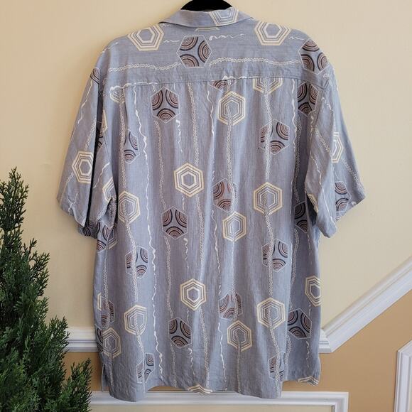 Tommy Bahama Blue-Gray Geometric Silk Shirt size Large - Picture 5 of 15